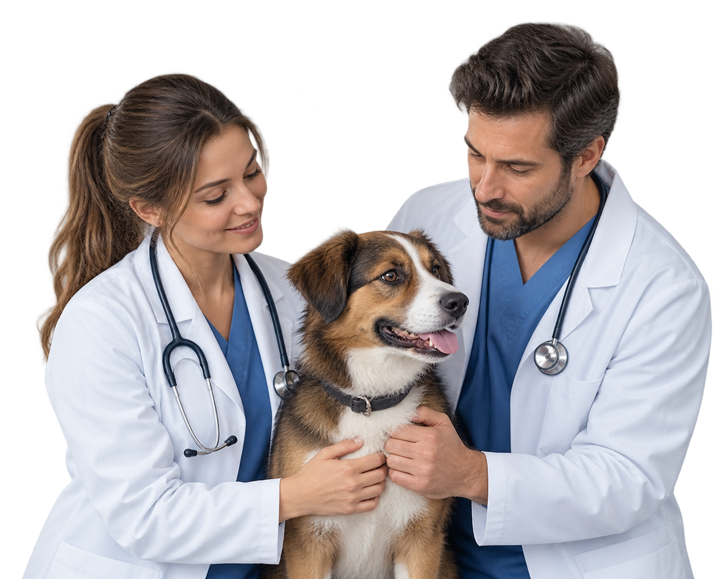 Veterinary experts with a dog